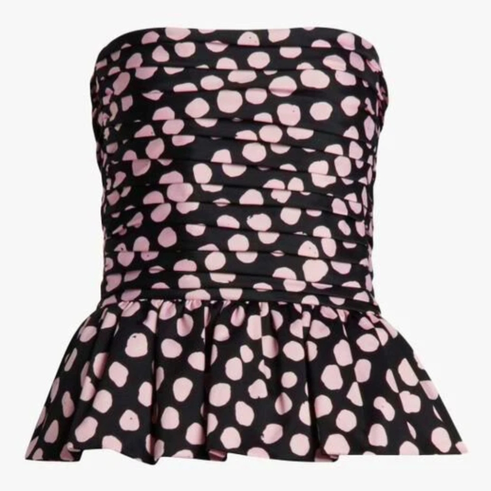 Black and Pink Polka Dot Strapless Top